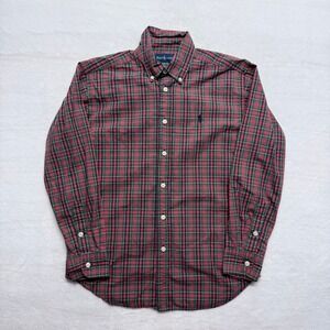 Ralph Lauren Plaid Button Down Shirt Boys Size‎ M 10-12 Red Green Long Sleeve